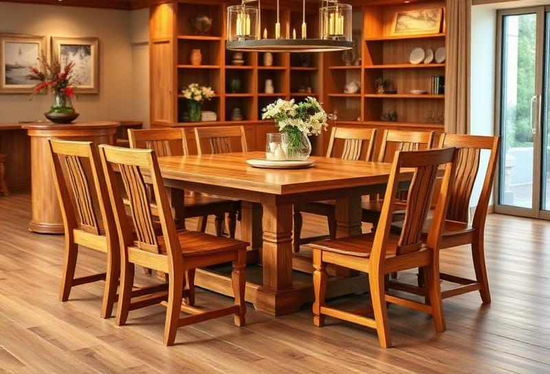 Handcrafted wooden dining table set produced at Vietnam furniture factory
