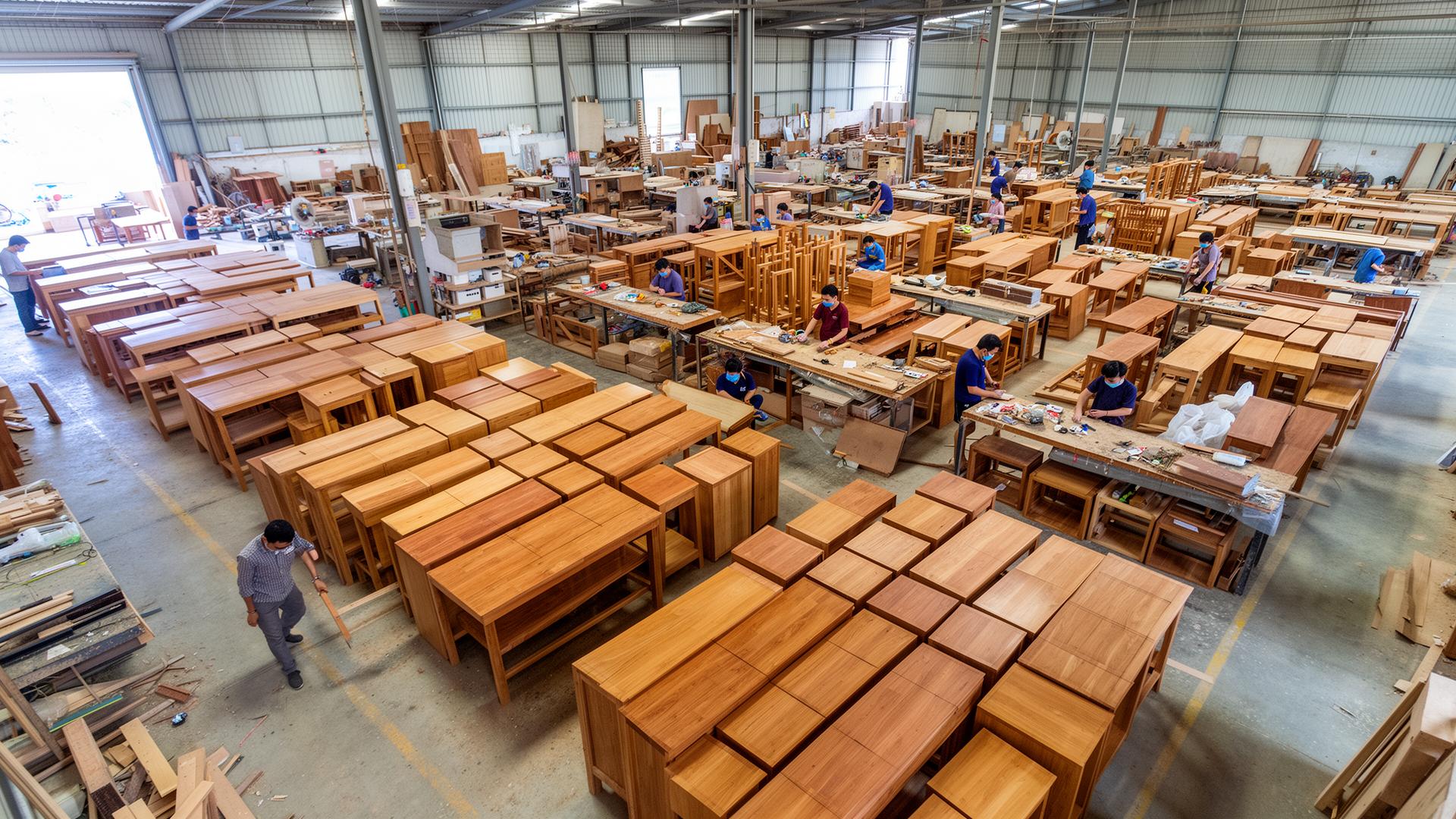 Aerial view of Vietnam Maker furniture factory in Binh Duong showing large-scale wooden furniture production